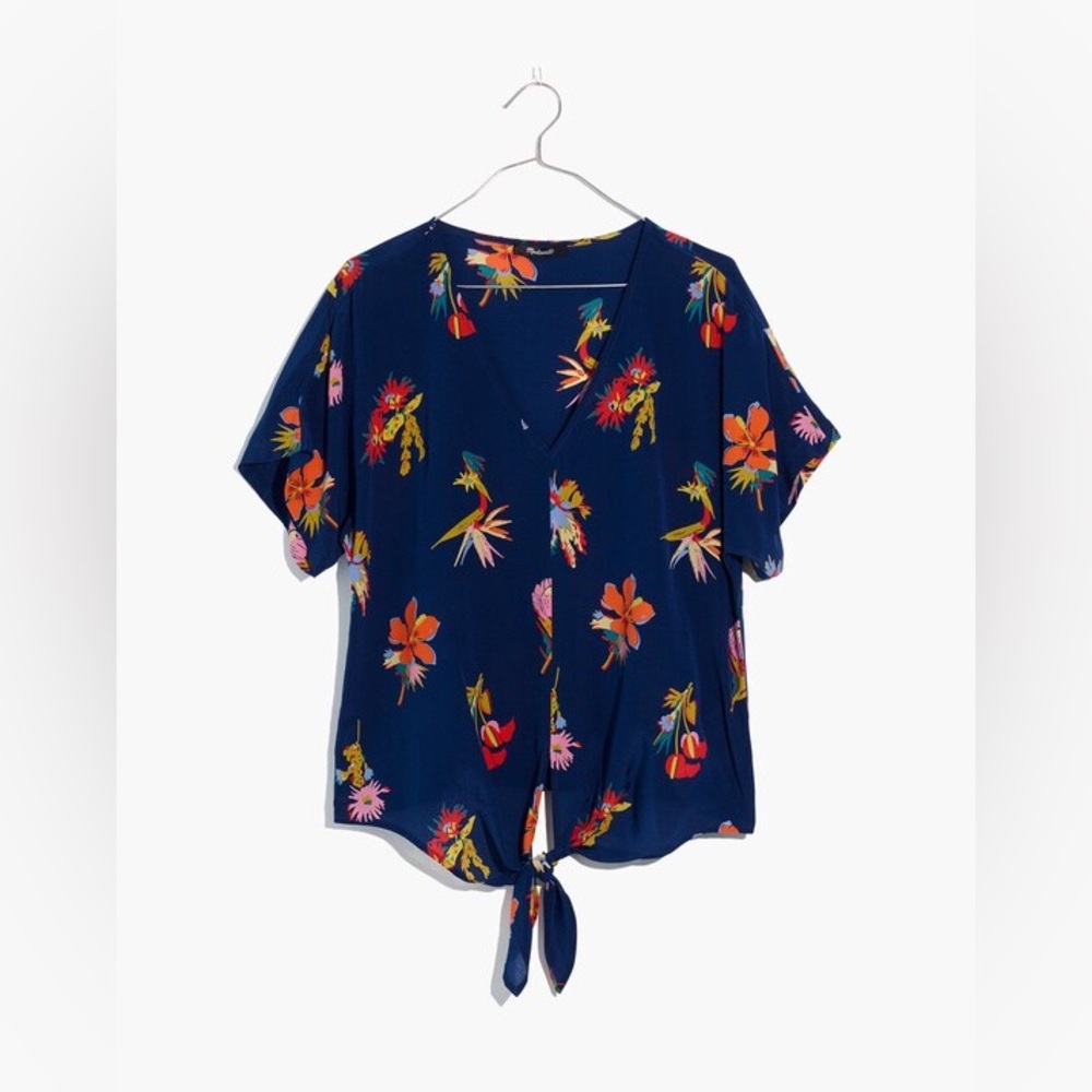 Madewell Silk Tie-Front Top in Bird of Paradise